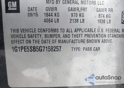 2016 Chevrolet Cruze Limited 1Lt Auto from USA, damaged, VIN 1G1PE5SB5G7158257